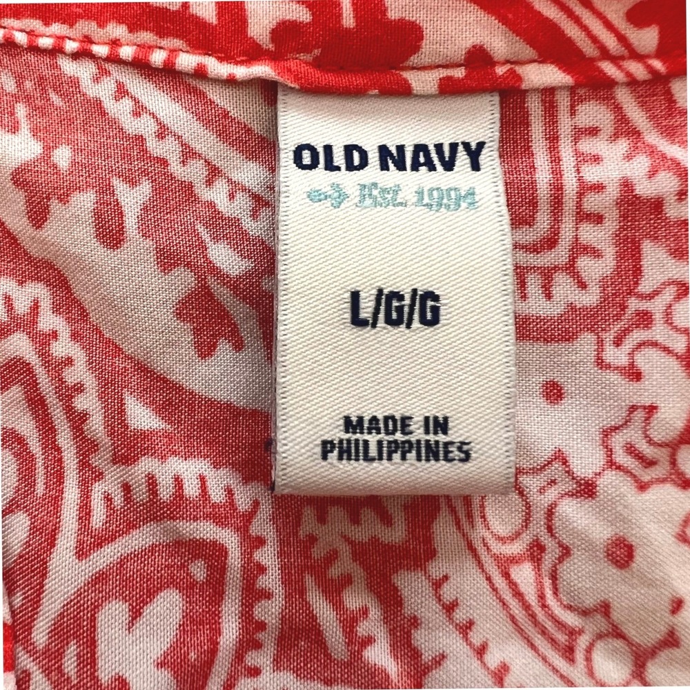 Old Navy Womens Red White Medallion Paisley Sleeveless Pintuck Shift Dress L - Picture 6 of 10